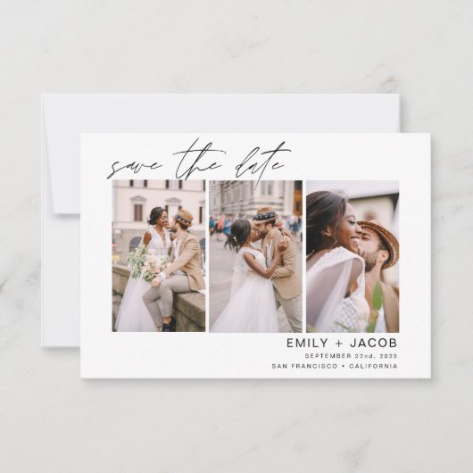Elegante Save the Date 3 Foto Minimalistisch (Voorkant)