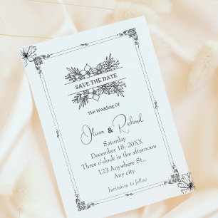 Elegante Save the Date Bloemige Trouw Aankondiging