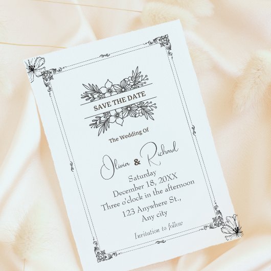 Elegante Save the Date Bloemige Trouw Aankondiging