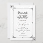Elegante Save the Date Bloemige Trouw Aankondiging (Voorkant)