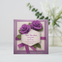 Elegante Save the Date: Een paarse rozen aangelege