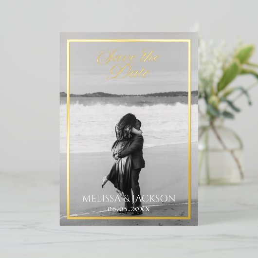 Elegante Save the Date Folie Uitnodiging (Staand Voorkant)