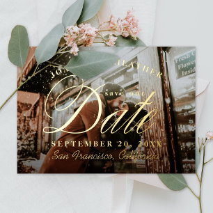 Elegante Save the Date-foto goud folie uitnodiging