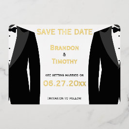 Elegante Save The Date Huwelijk Tussen Mannen Echt Folie Uitnodiging