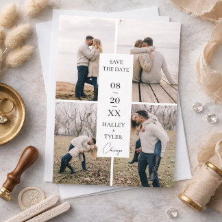 Elegante Save the Date Huwelijksfotocollage Kaart