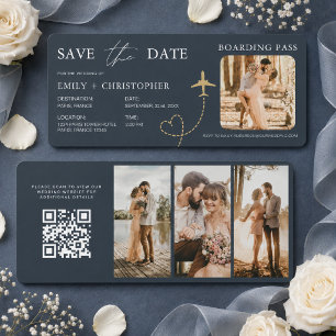 Elegante Save the Date instapkaart Vliegtuig QR Co