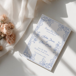 Elegante Save the Date kaart – Blauwe Roos Filigra