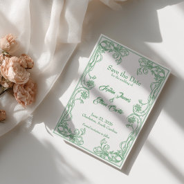 Elegante 'Save the Date'-kaart – Groene Roos Filig Kaart