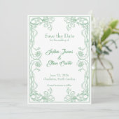 Elegante Save the Date kaart – Groene Roos Filigre (Staand voorkant)