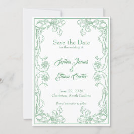 Elegante Save the Date kaart – Groene Roos Filigre