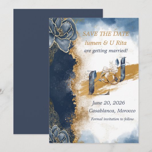 Elegante Save The Date Kaart | Hamza U Rita (Voorkant / Achterkant)