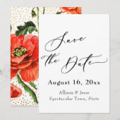 Elegante Save-the-Date kaart Klaprozen Gouden Conf (Voorkant / Achterkant)