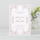 Elegante Save the Date kaart – Roze Roos Filigraan (Staand voorkant)