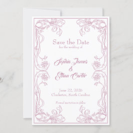 Elegante Save the Date kaart – Roze Roos Filigraan