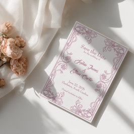 Elegante 'Save the Date'-kaart – Roze Roosfiligraa Kaart