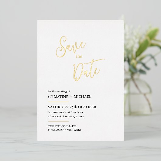 Elegante Save the Date kaart, sobere vormgeving Folie Uitnodiging (Staand Voorkant)