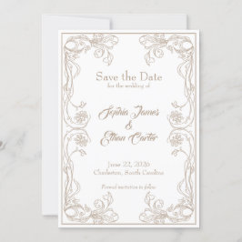 Elegante Save the Date kaart – Zand Roos Filigraan
