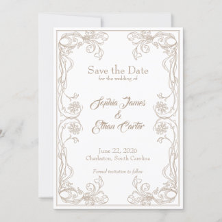 Elegante Save the Date kaart – Zand Roos Filigraan