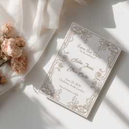 Elegante Save the Date kaart – Zand Roos Filigree