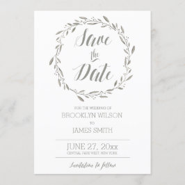 Elegante Save The Date Kaarten Grijze Bloemenkrans
