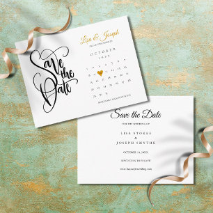 Elegante Save the Date kalender Goud Hart Liefde Briefkaart