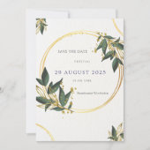 Elegante Save the Date Karte – Gold & Grün Kaart (Voorkant)