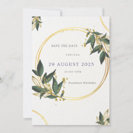 Elegante Save the Date Karte – Gold & Grün Kaart
