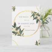 Elegante Save the Date Karte – Gold & Grün Kaart (Staand voorkant)