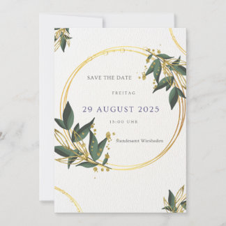 Elegante Save the Date Karte – Gold & Grün Kaart