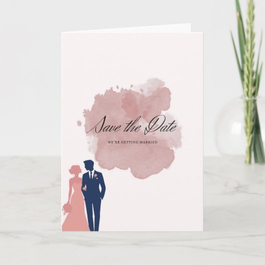 Elegante Save the Date Karte im Aquarell-Stil mit Kaart (Voorkant)