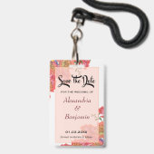 Elegante Save The Date Koraal Bloem Aquarel Badge (Voorzijde met lanyard)