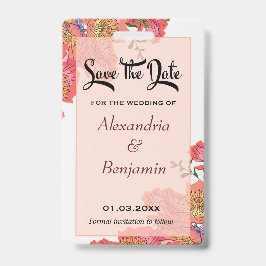 Elegante Save The Date Koraal Bloem Aquarel Badge