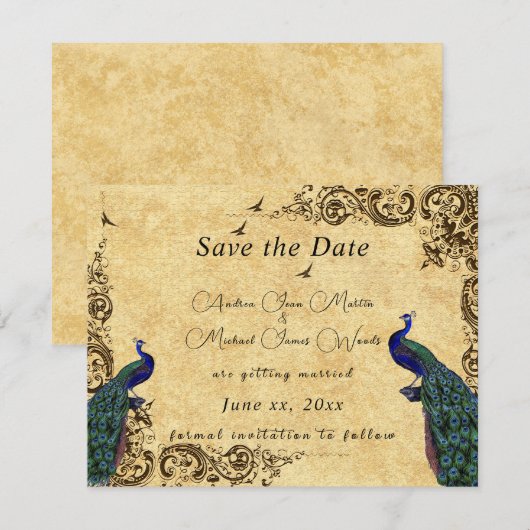 Elegante Save the Date Mooie Pauw (Voorkant / Achterkant)