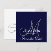 Elegante Save the Date Navy Trouw Aankondiging (Voorkant / Achterkant)