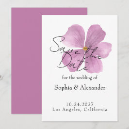 Elegante Save the Date - Paarse Waterverf Bloemen Kaart
