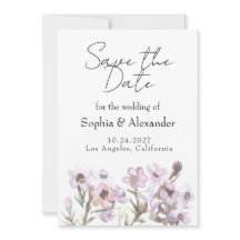 Elegante Save the Date - Paarse Waterverf Bloemen