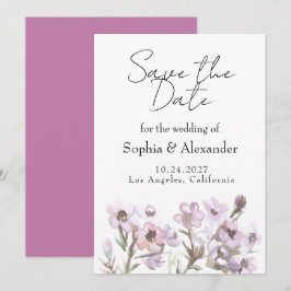 Elegante Save the Date - Paarse Waterverf Bloemen Kaart