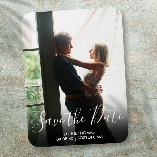Elegante Save the Date Script Foto Huwelijk Magneet