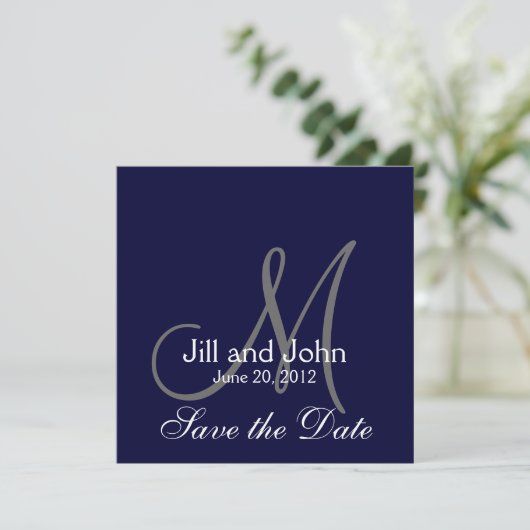 Elegante Save the Date Trouwkaart Navy (Staand voorkant)