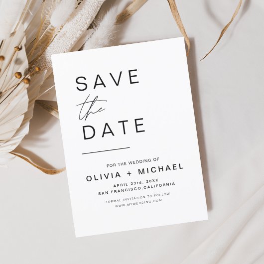 Elegante Save the Date Wit Zwart Minimalistisch