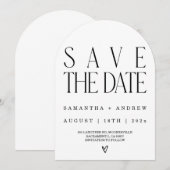 Elegante Save the Date witte en zwarte kaart (Voorkant / Achterkant)