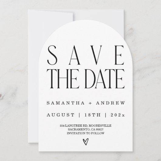 Elegante Save the Date witte en zwarte kaart (Voorkant)