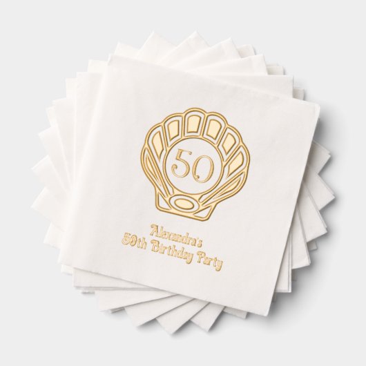 Elegante Scallop Shell Seashell verjaardagsfeestje Folie Servetten (Insitu (Gestapeld))