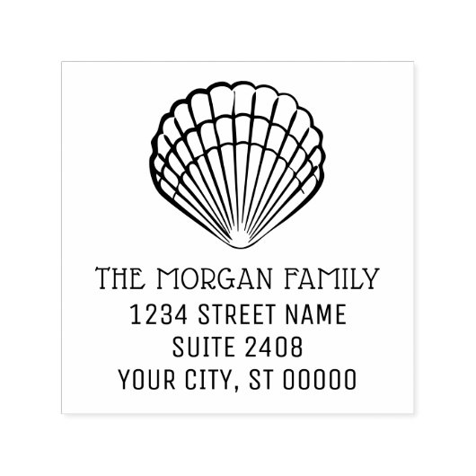 Elegante Scallop Shell Seashore Beach Naam Adres Zelfinktende Stempel (Design)
