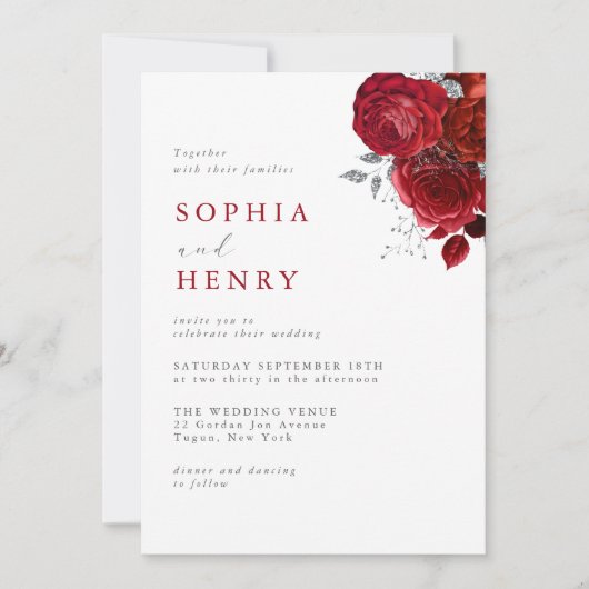 Elegante Scarlet Bloom bruiloft uitnodiging (Voorkant)