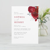 Elegante Scarlet Bloom bruiloft uitnodiging (Staand voorkant)