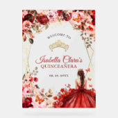 Elegante Scarlet Floral Gold Quinceañera Welkom Acryl Bord (Voorkant)