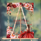 Elegante Scarlet Floral Gold Quinceañera Welkom Acryl Bord (Neutraal)