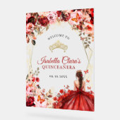 Elegante Scarlet Floral Gold Quinceañera Welkom Acryl Bord (Hoek)
