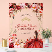 Elegante Scarlet Floral Gold Quinceañera Welkom Acryl Bord (Huwelijk)